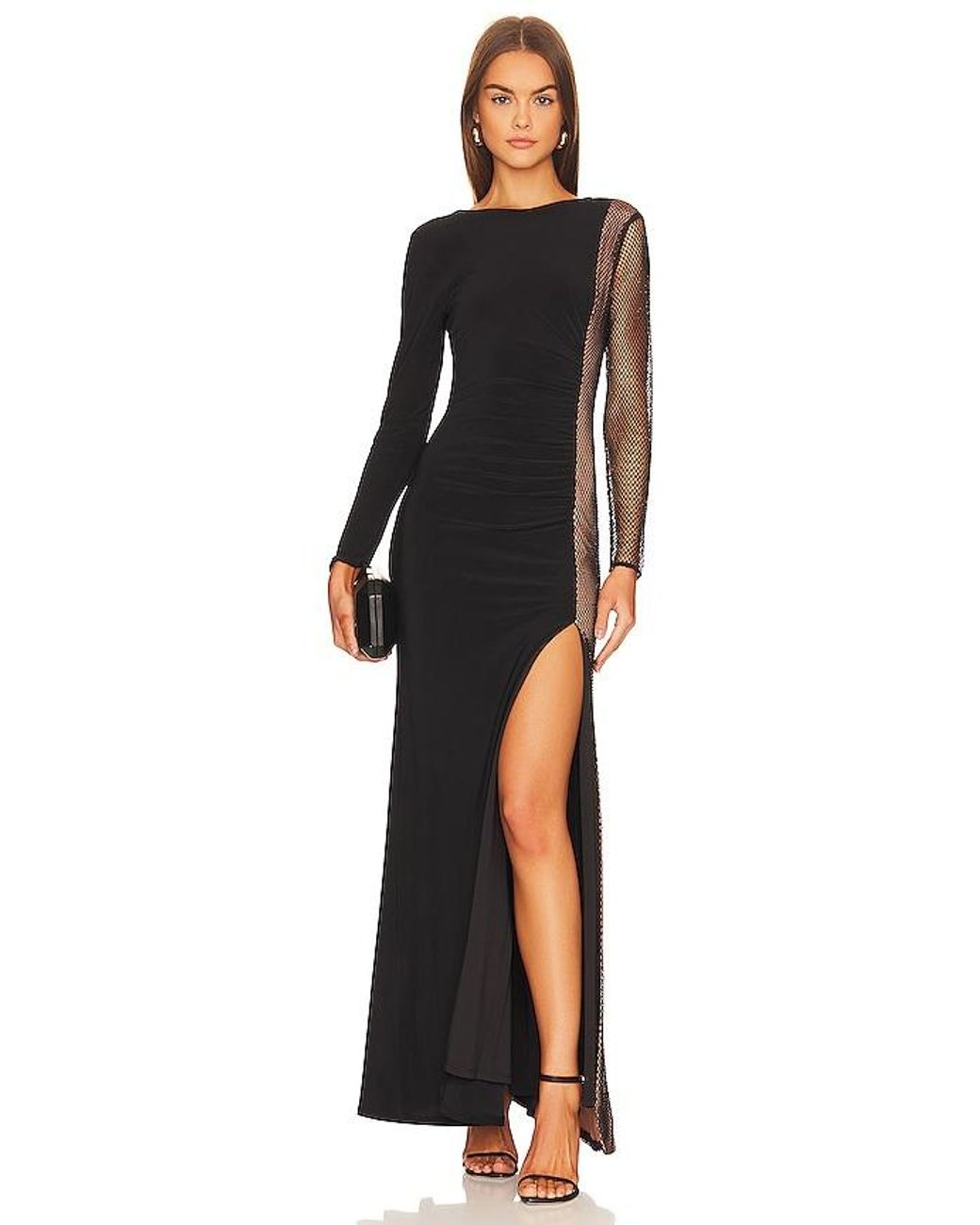 E160 Long Sleeve Black Evening Dress - Glamourazz