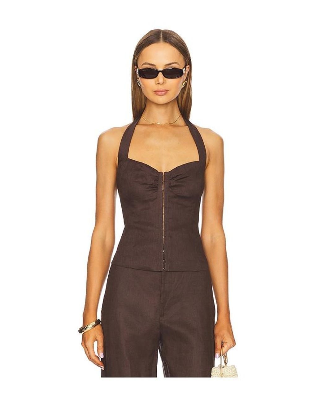 Bardot Brown Rixton Linen Halter Top