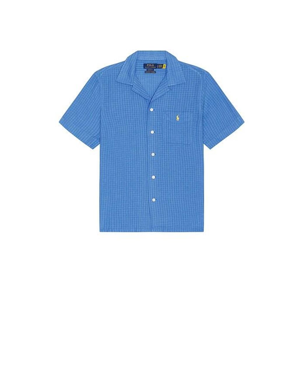 Polo Ralph Lauren Blue Short Sleeve Seersucker Linen Andy Camp Shirt for men