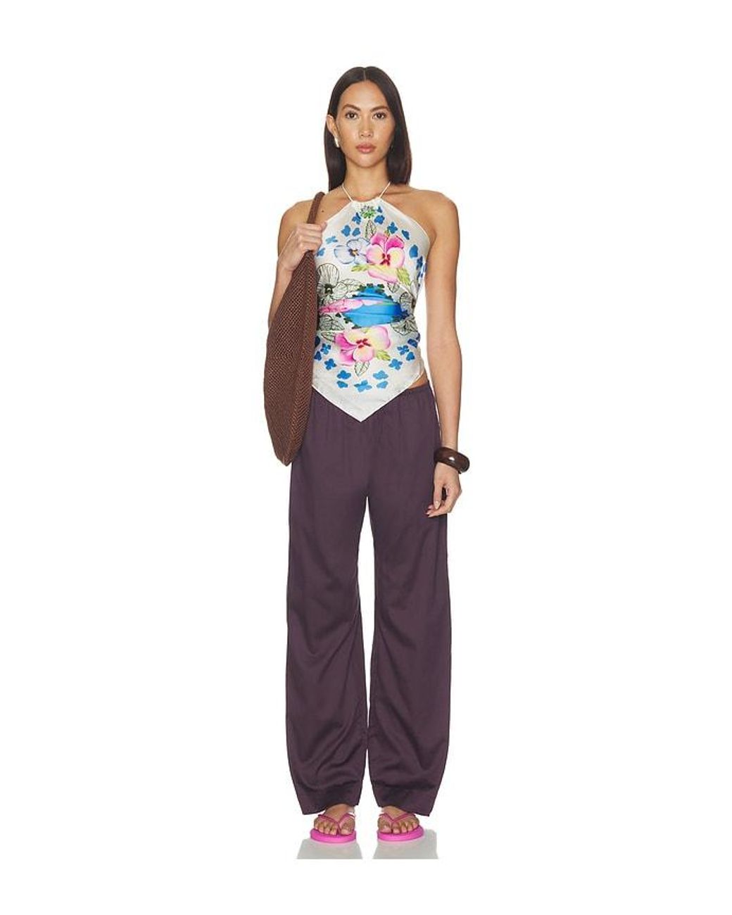 VERANDAH Multicolor Hydrangea Crystal Scarf Blouse