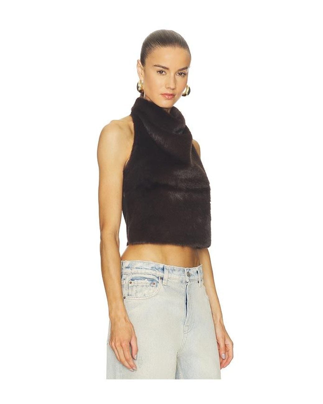 Line & Dot Blue Cassidy Faux Fur Top
