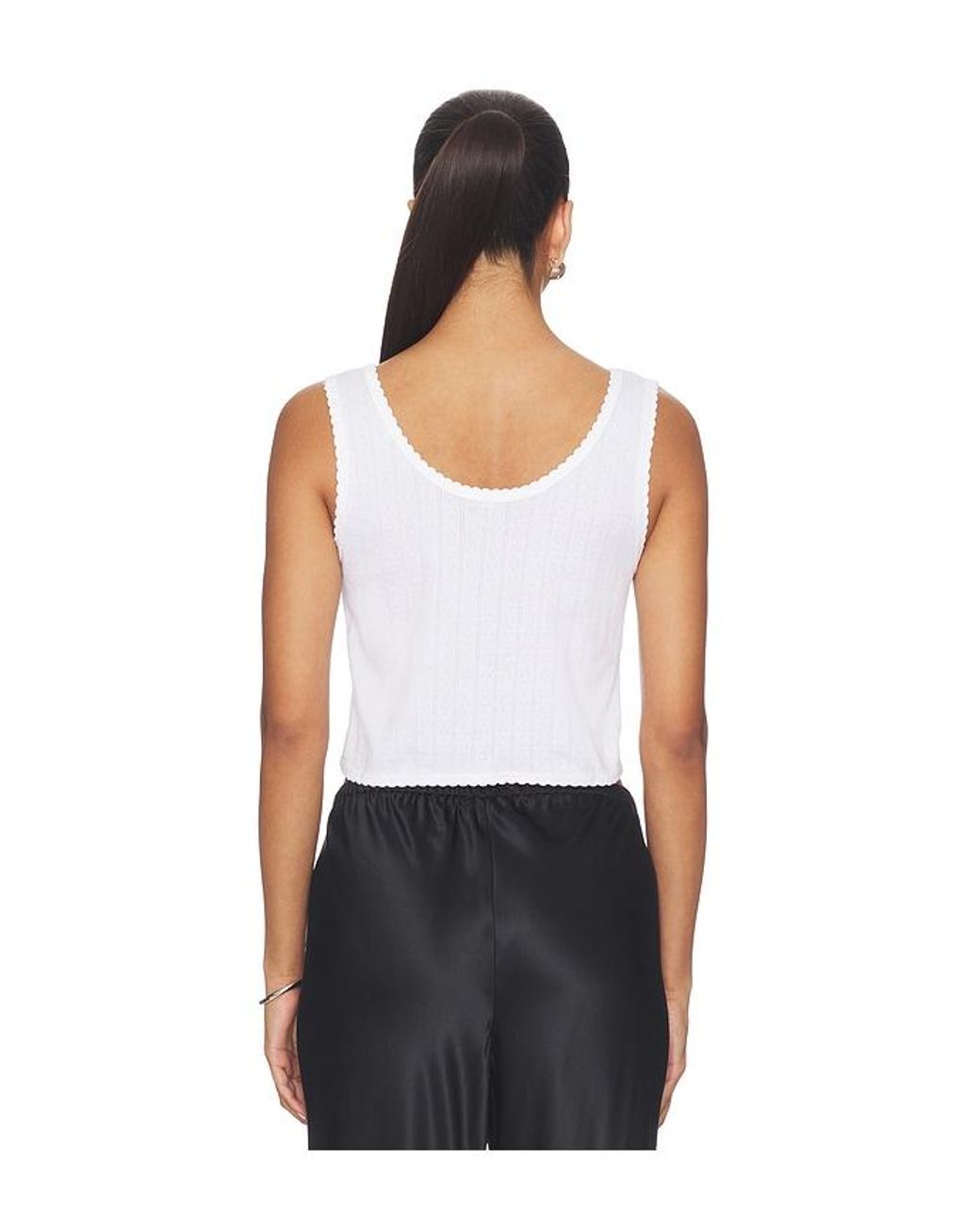 Leset White Pointelle Button Down Tank