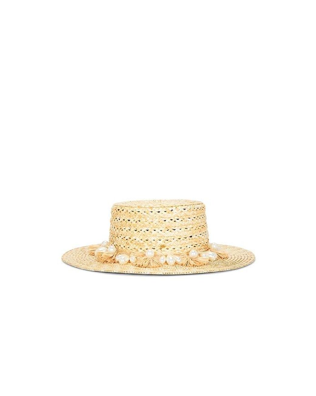 Lele Sadoughi Black Pearl Poms Straw Hat