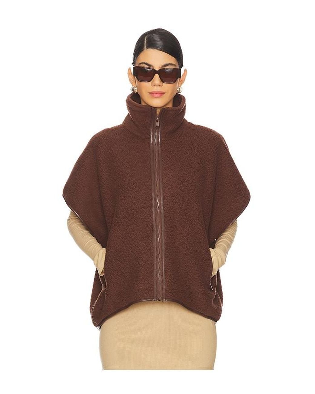 Lamarque Brown Fleece Vest with Leather Trim