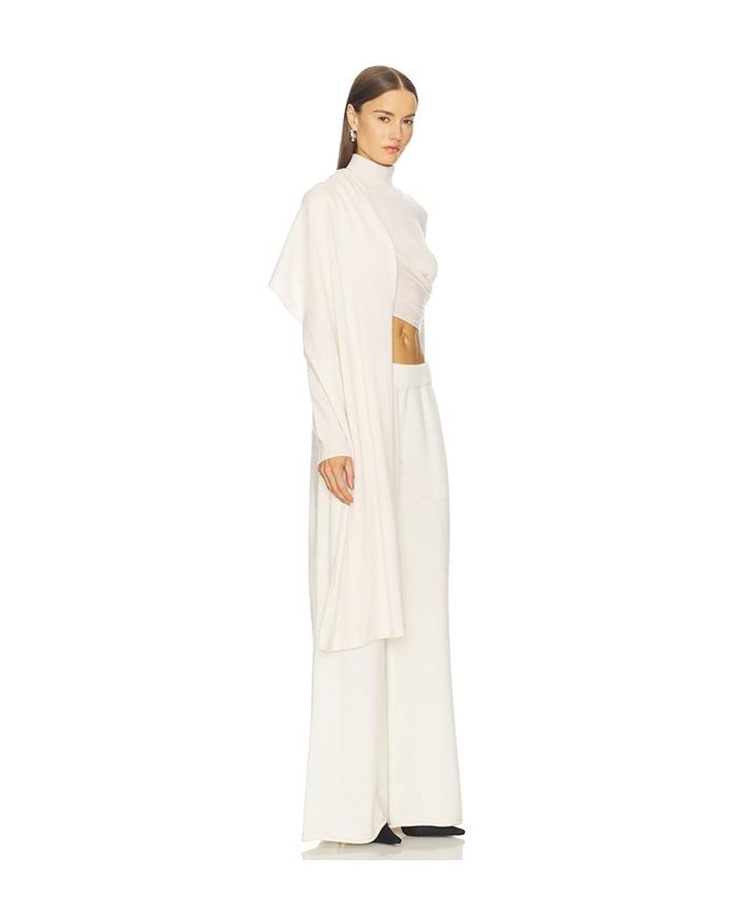SRG White Jetta Cashmere Draped Scarf Turtleneck