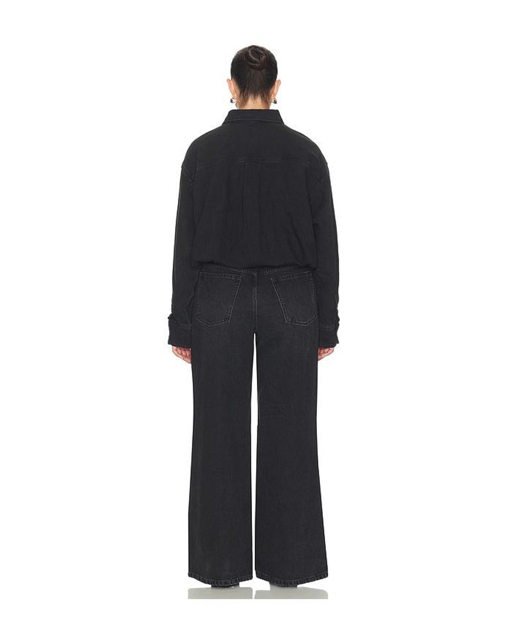 GOOD AMERICAN Black Denim Shirt Jumpsuit