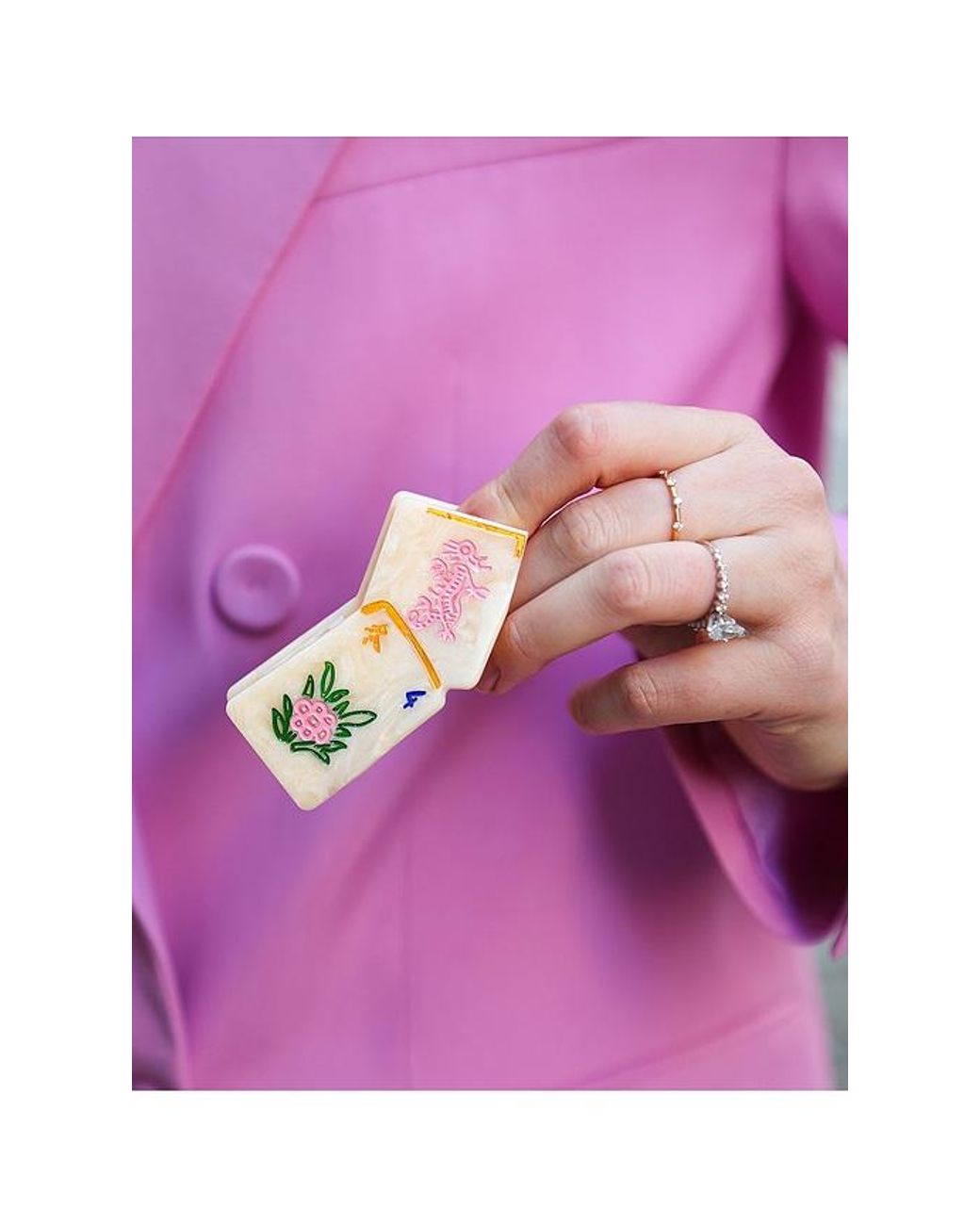 Solar Eclipse White Hand-Painted Mini Flower Mahjong Claw Hair Clip