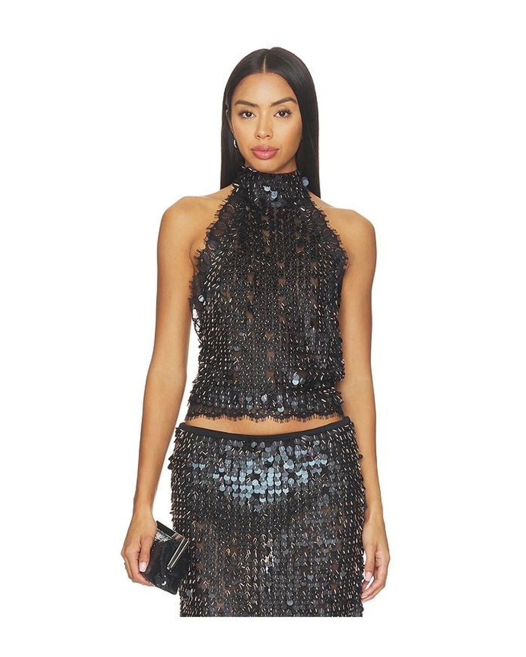 Siedres Black Darcy Sequin Embellished Lace Top