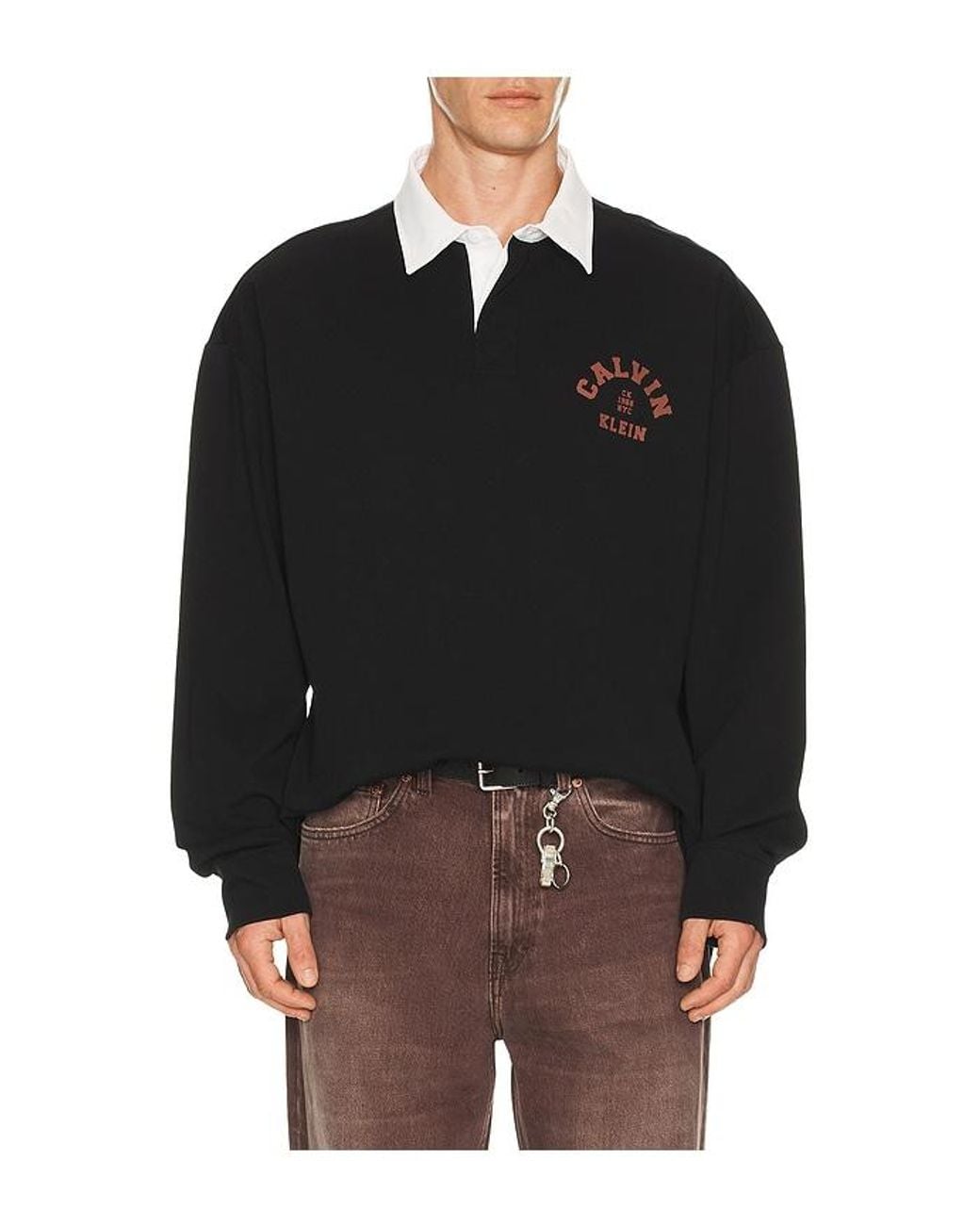 Calvin Klein Black Compact Rugby Long Sleeve Polo for men