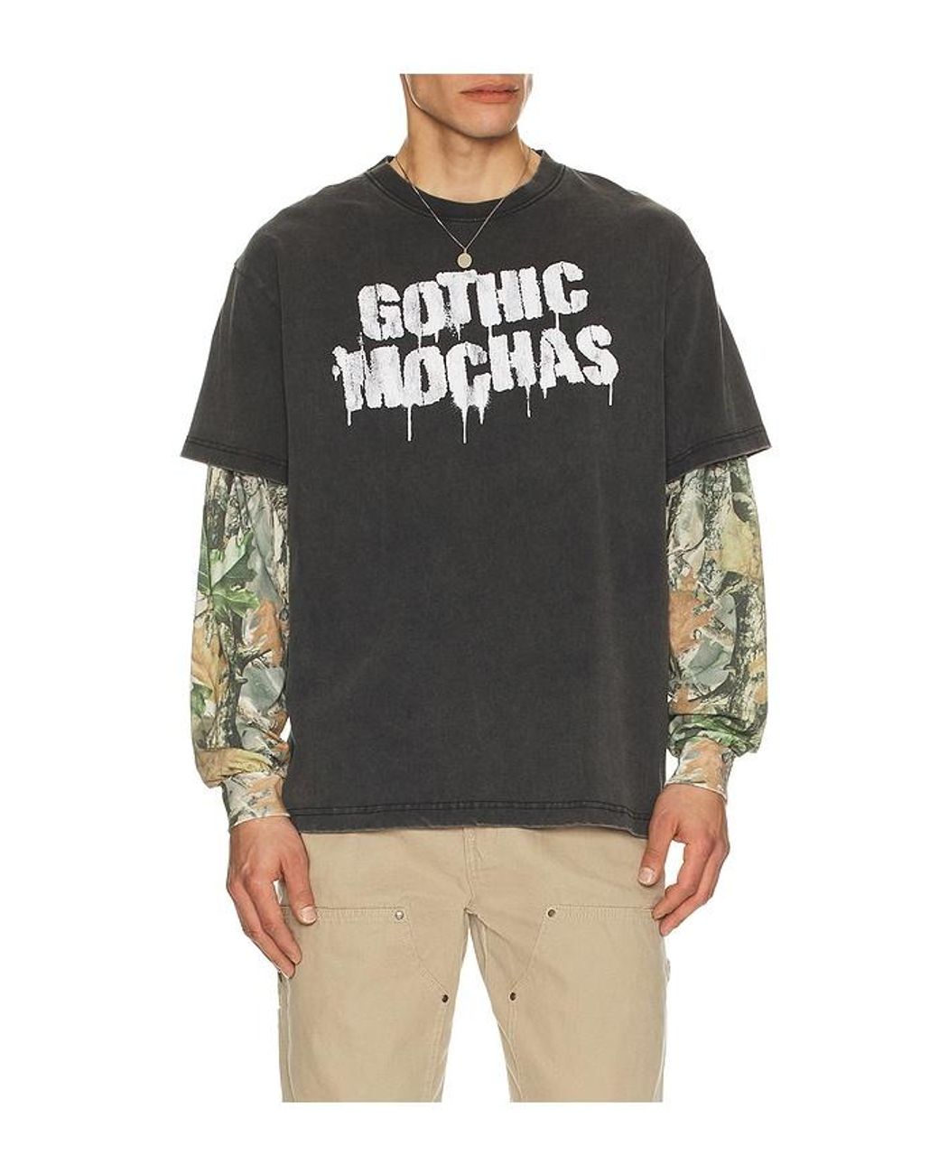 Gothicmochas Black Stencil Spray Layered Long Sleeve Tee for men