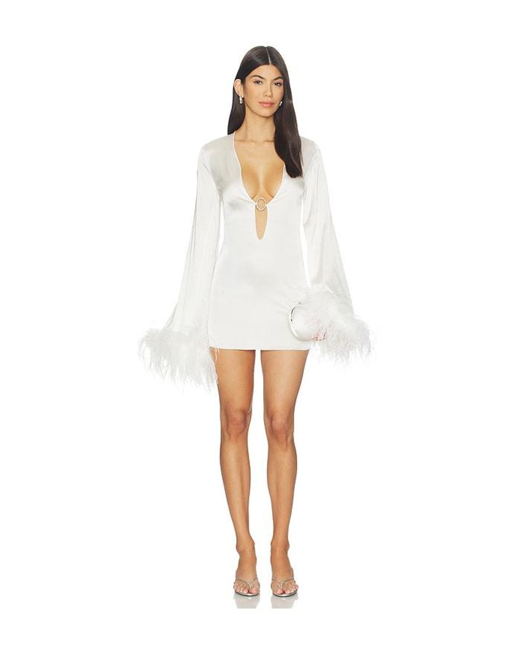 Oseree White Bridal Kaftan Satin Plumage