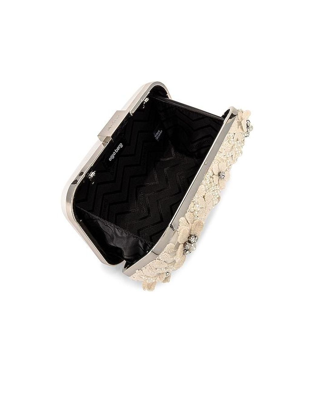 Olga Berg White Beth Encrusted Pod Style Clutch