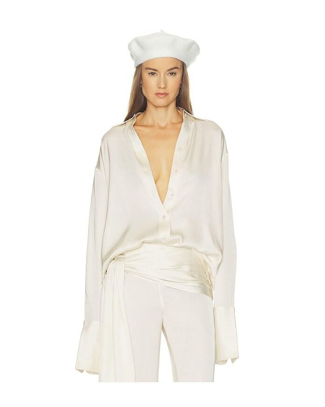 Helsa White The Relaxed Satin Shirt