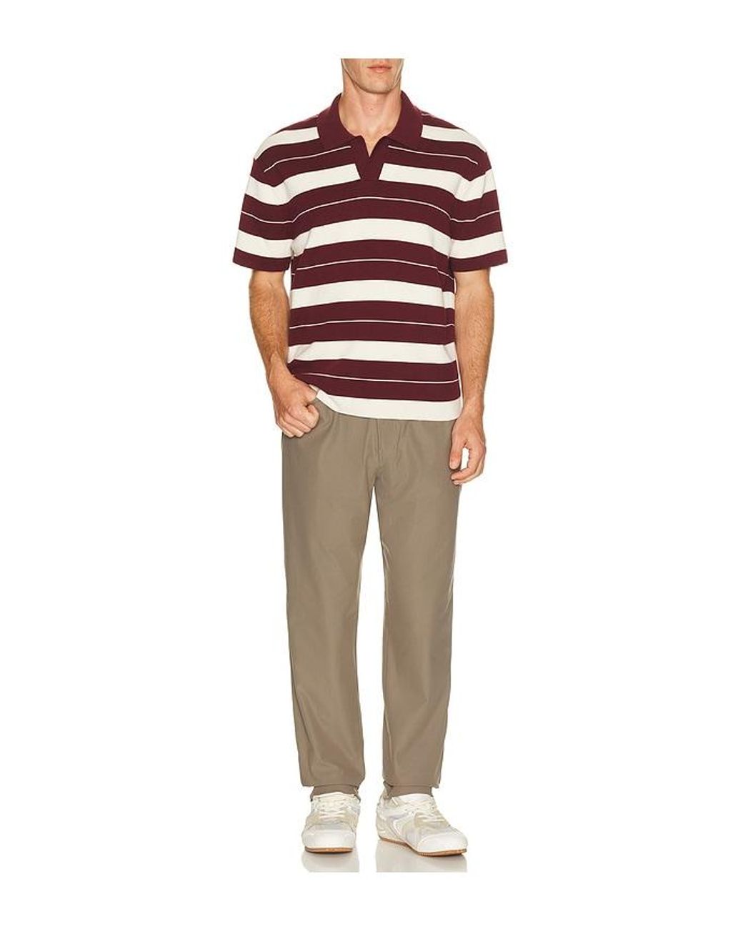 lululemon athletica Red Knit Stripe Short Sleeve Polo Shirt for men
