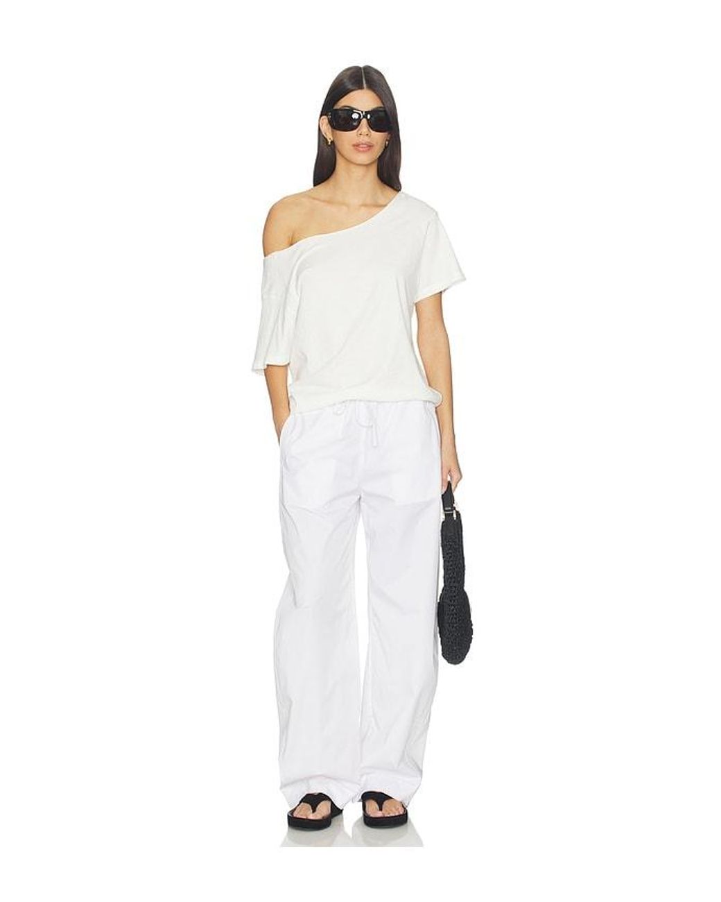 Daydreamer White Solid Off The Shoulder Tee