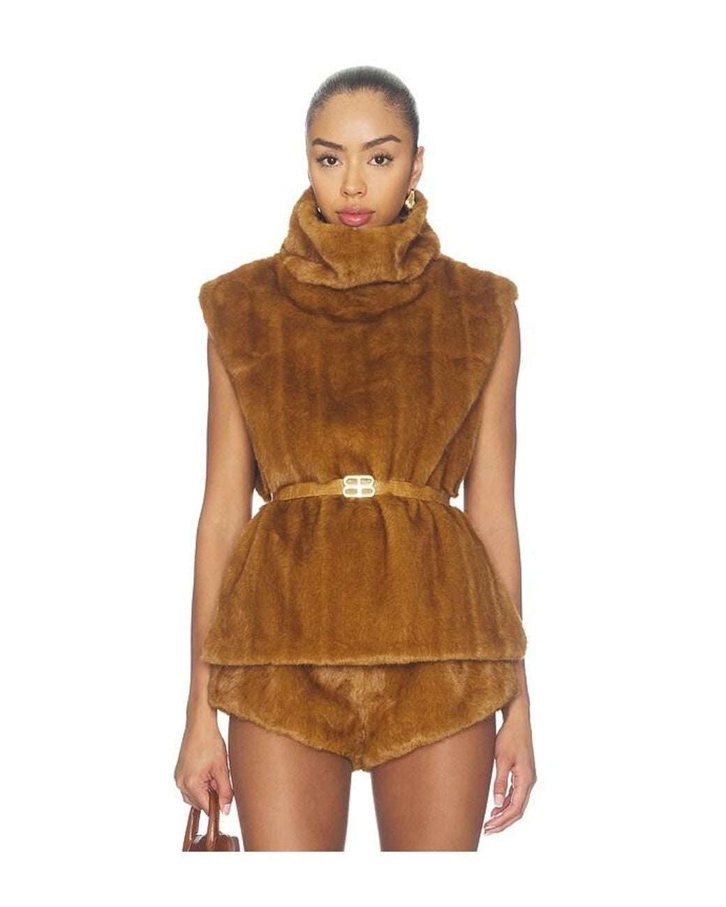 Bronx and Banco Brown Faux Mink Sleeveless Vest