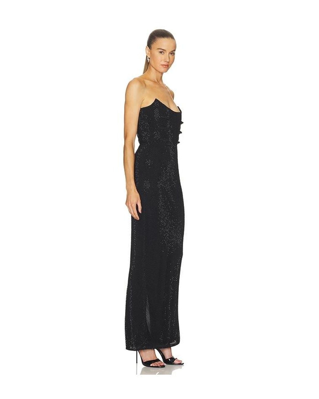 SAU LEE Black Vesper Crystal Gown