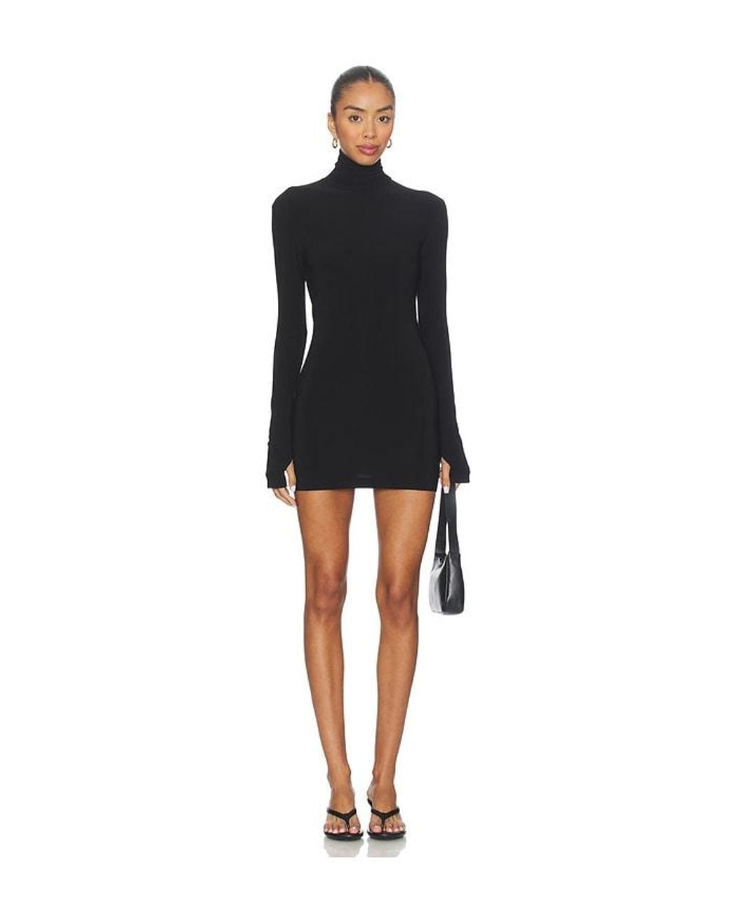 Norma Kamali Black Long Sleeve Slim Fit Turtleneck Pickleball Dress
