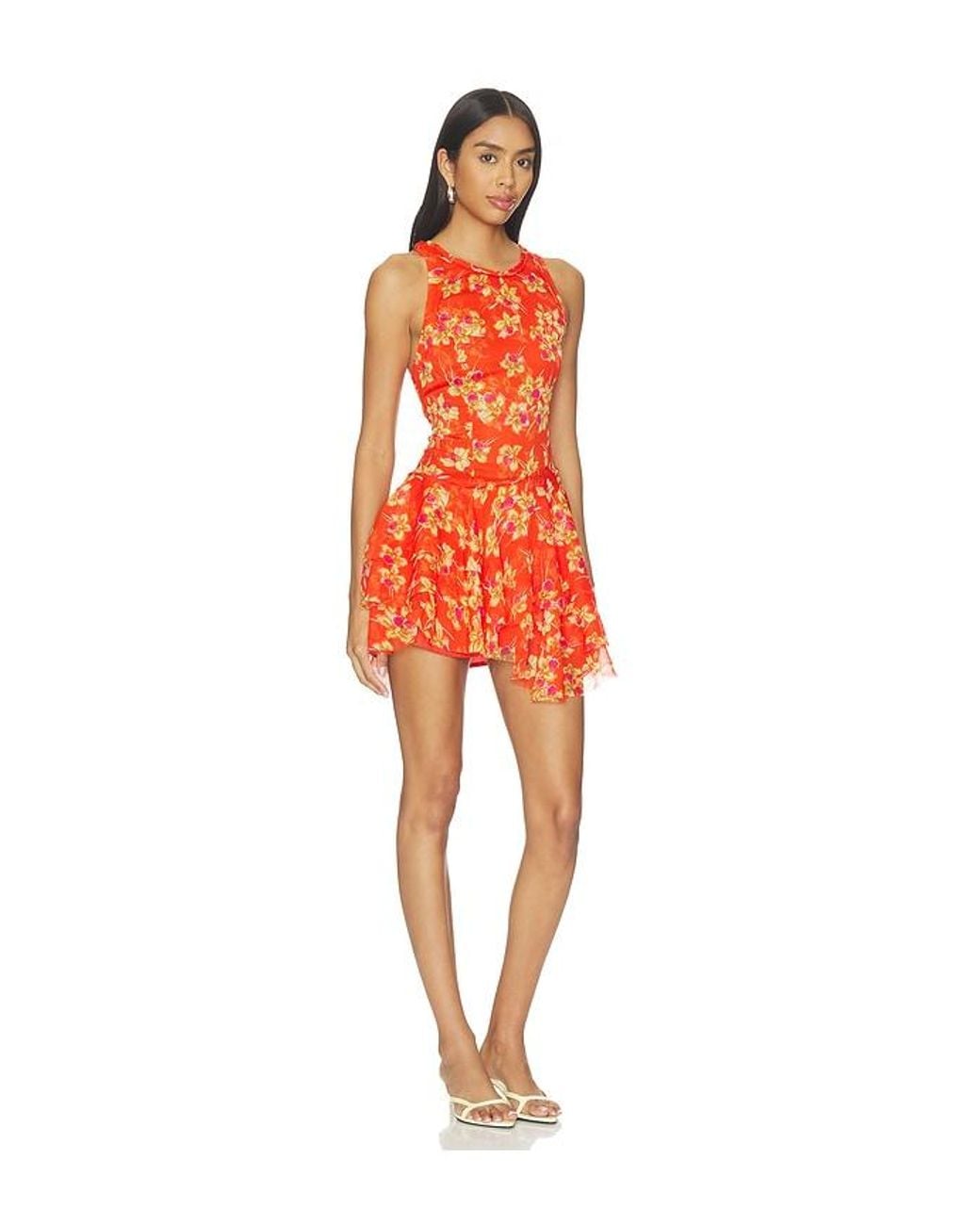Free People Orange Raven Printed Mini Dress