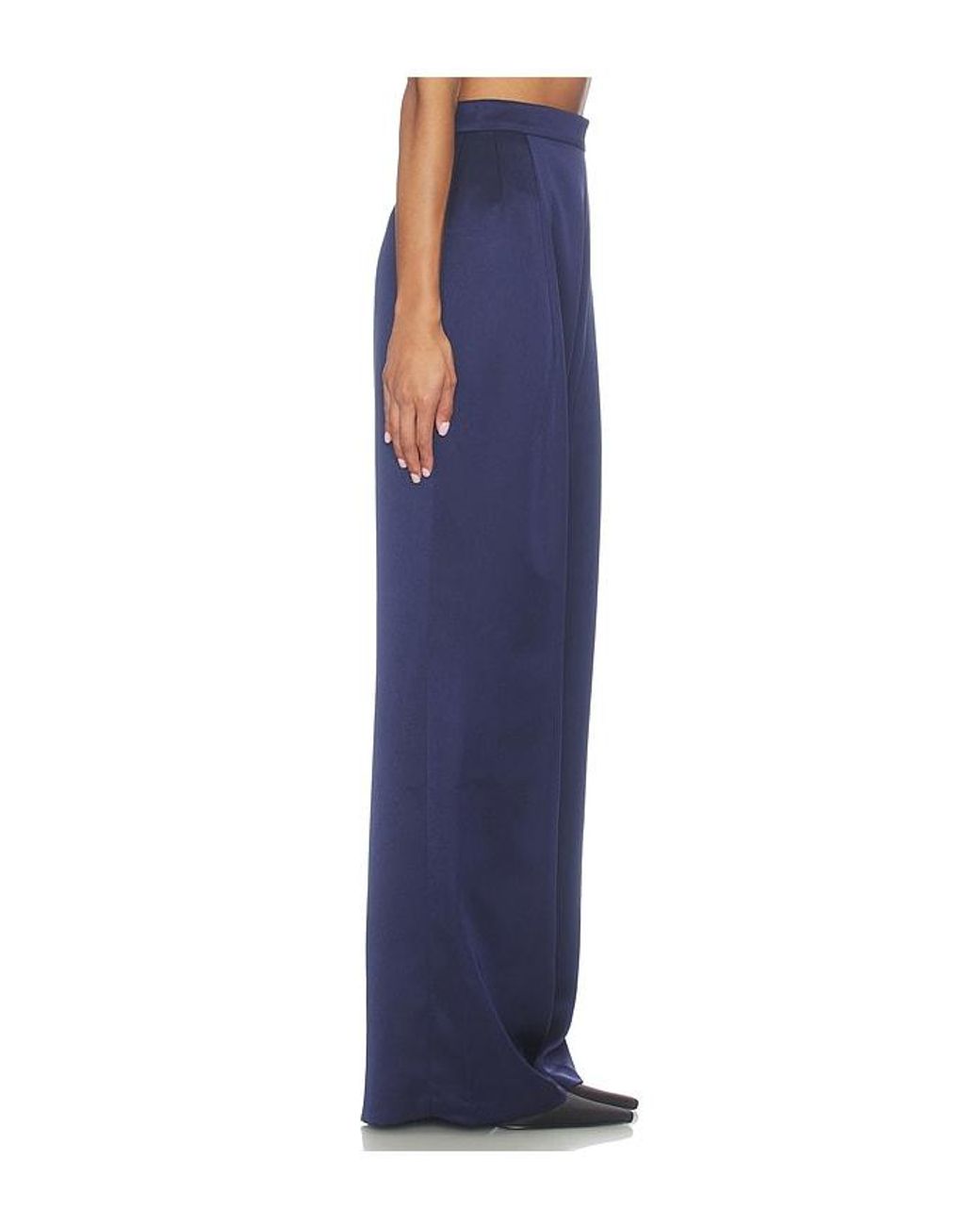 Nadine Merabi Blue Satin Wide Leg Trousers