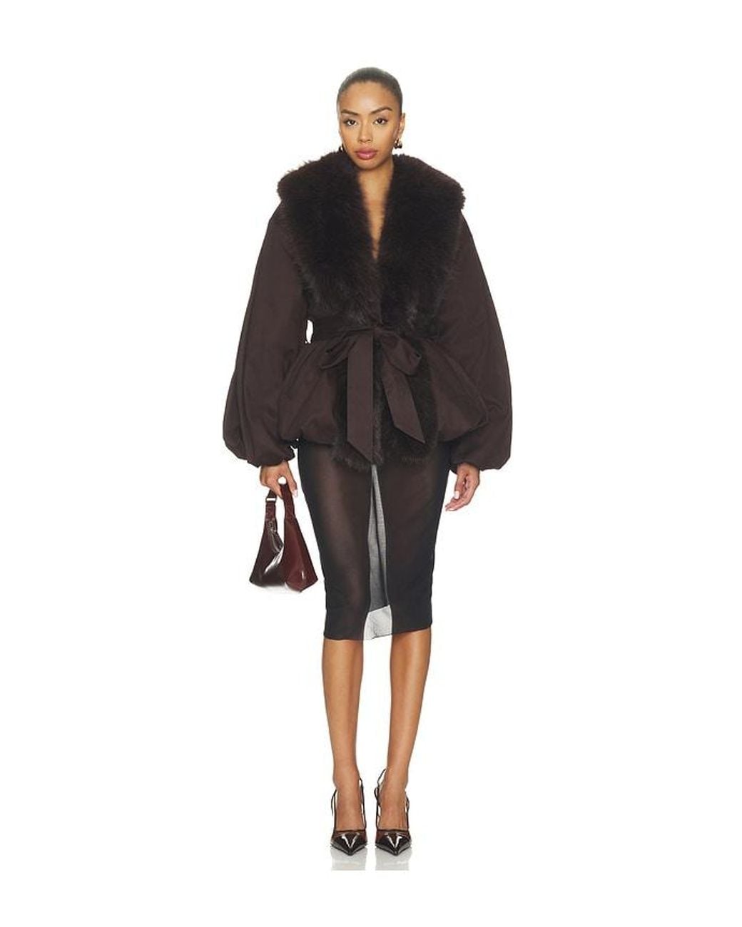 ROTATE BIRGER CHRISTENSEN Black Faux Fur Collar Jacket