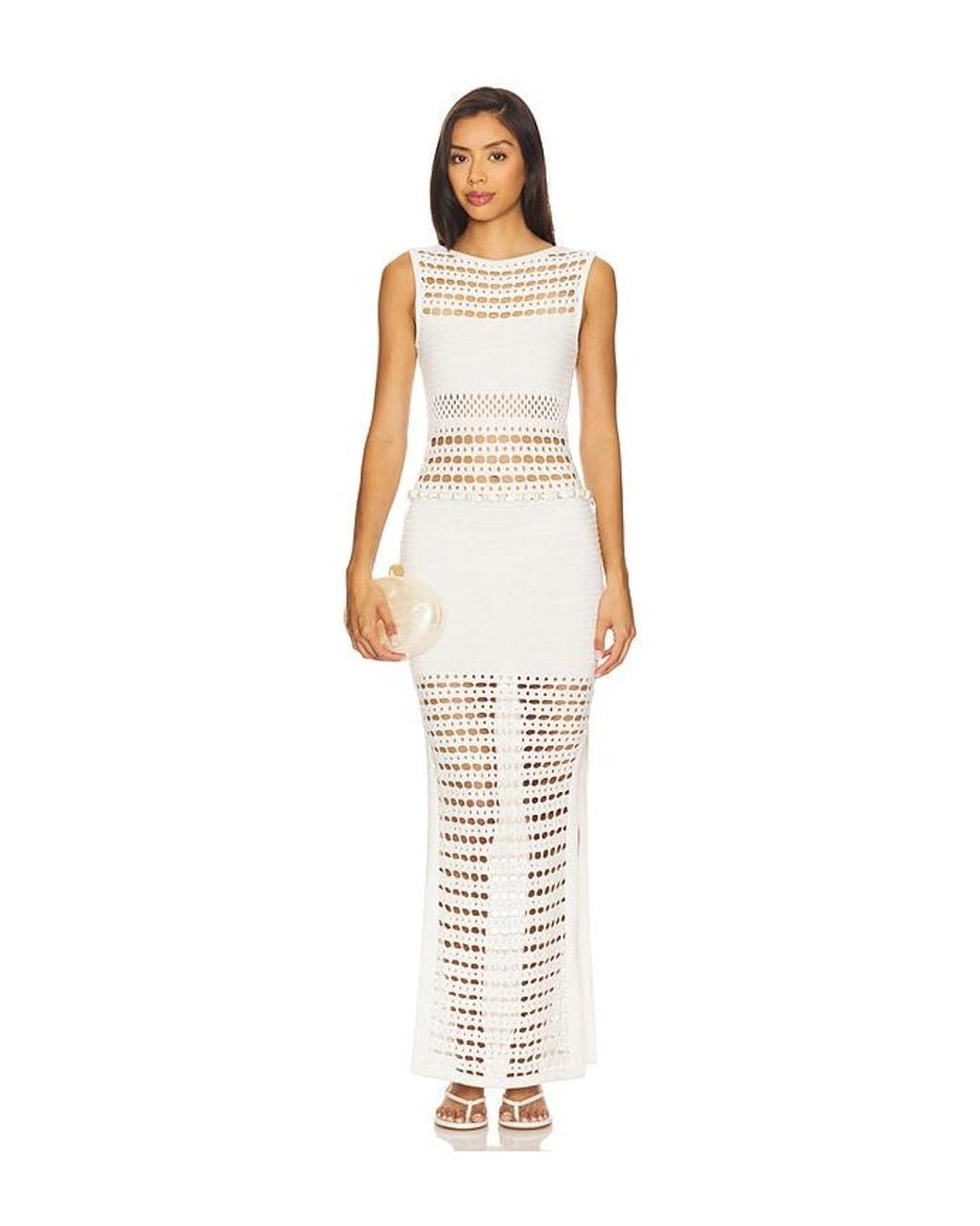 retroféte White Kylan Knit Crochet Dress