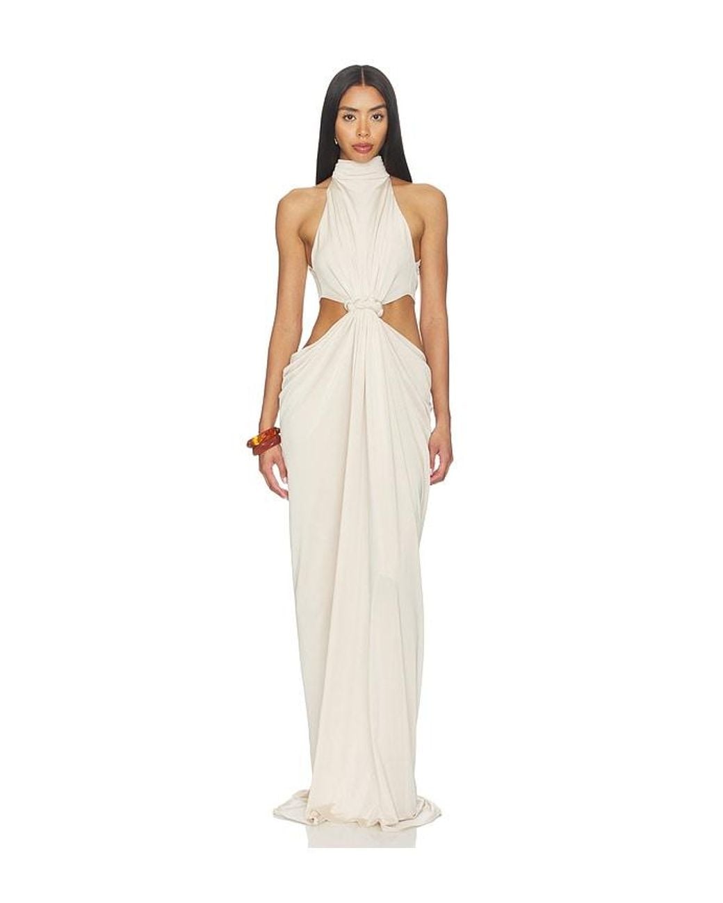 AWAVE Studio White Halter Neck Cut Out Long Dress