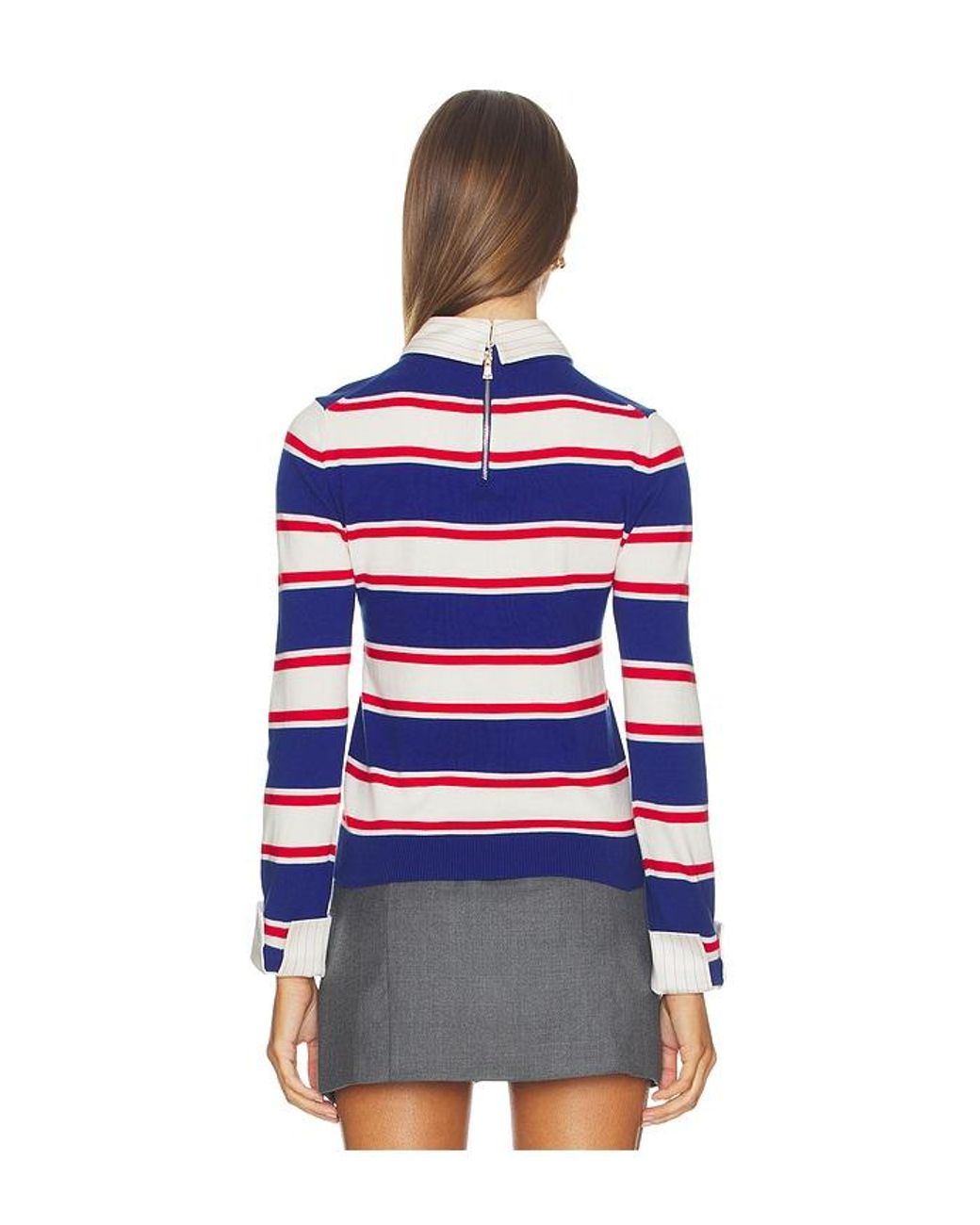 Alice + Olivia Blue Porla Collared Sweater