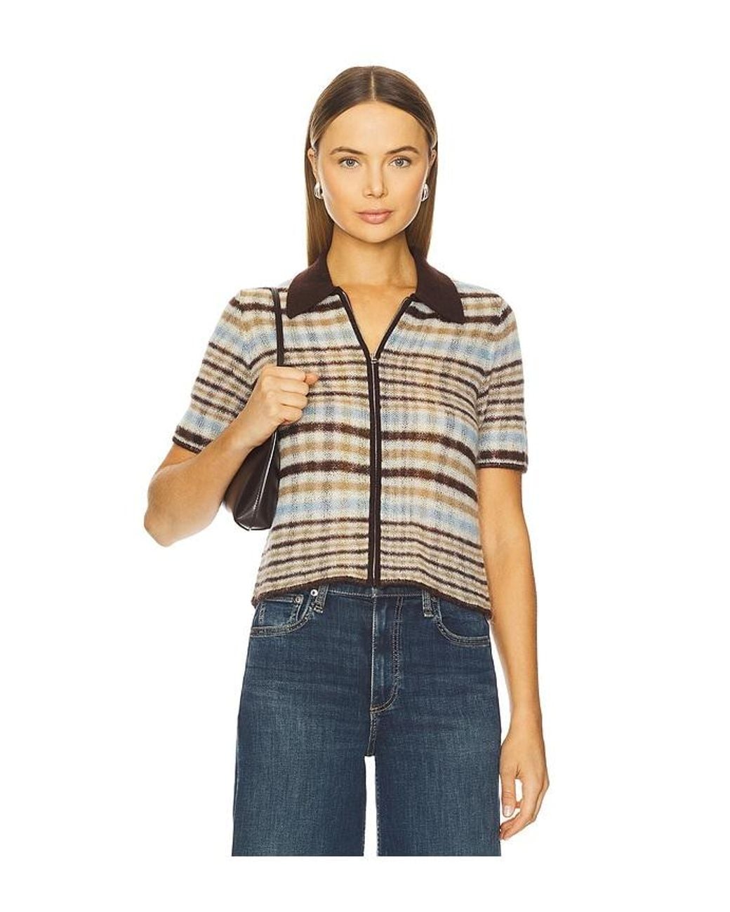 Rag & Bone Blue Leva Short Sleeve Zip Polo Sweater