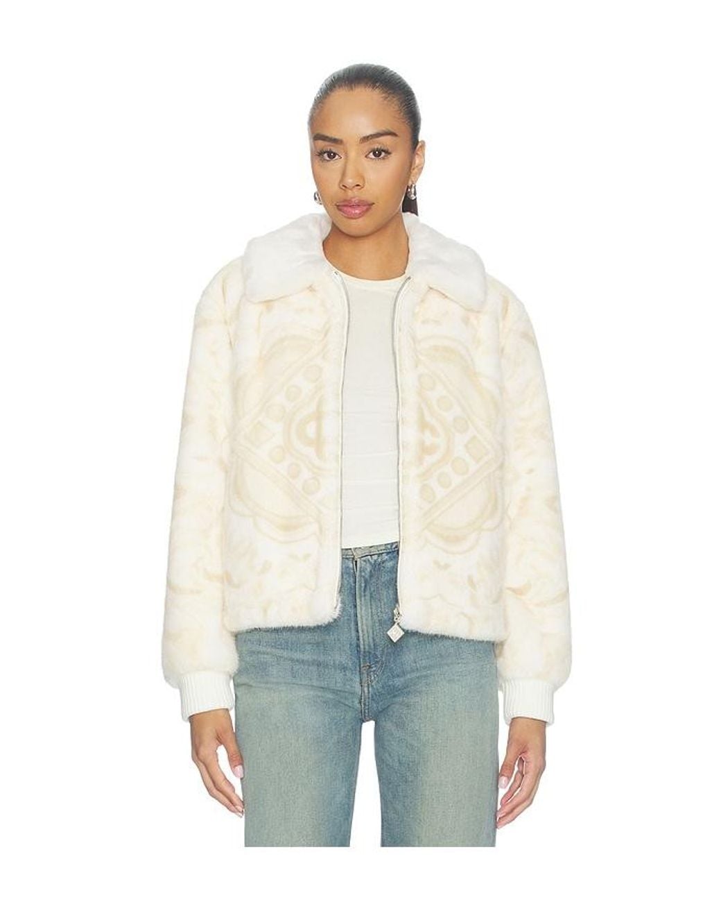 Casablanca Natural Printed Faux Fur Jacket