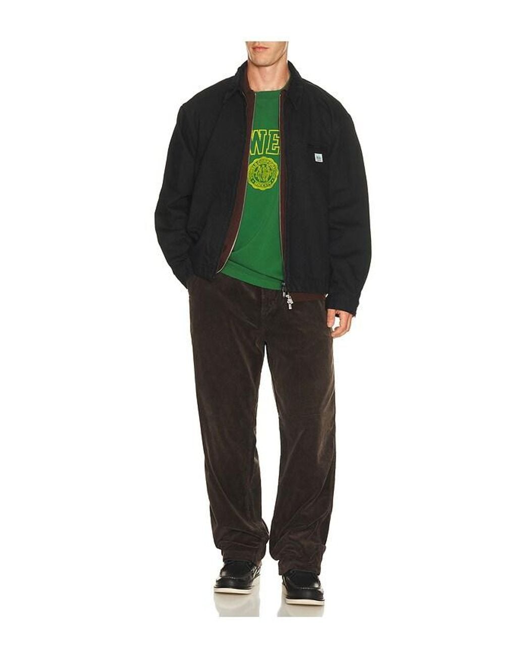 vowels Green Garment Dyed Zip Up Jacket for men