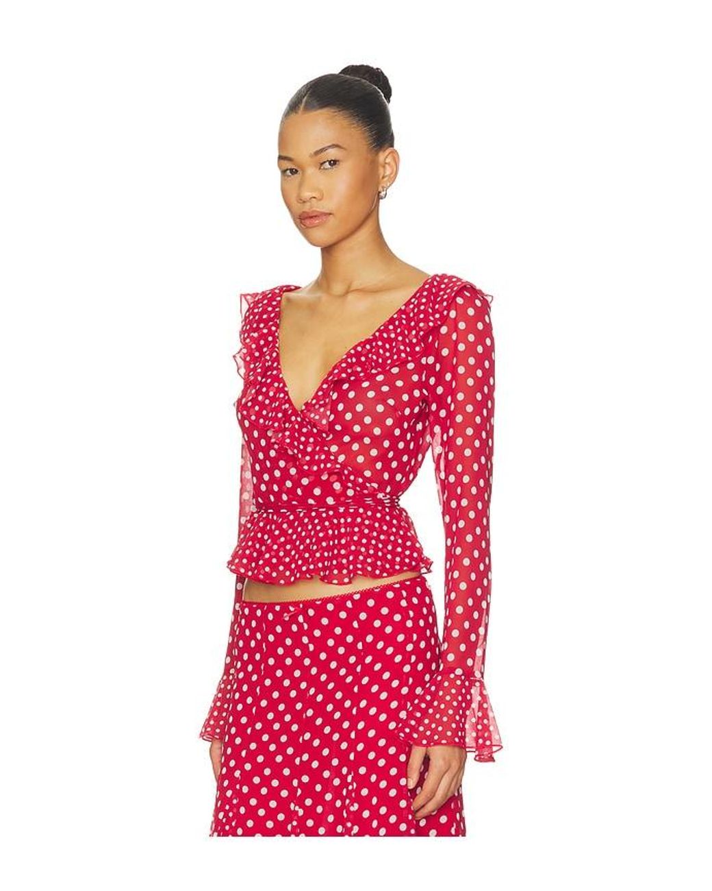 GUIZIO Red Mallorca Ruffle Wrap Top