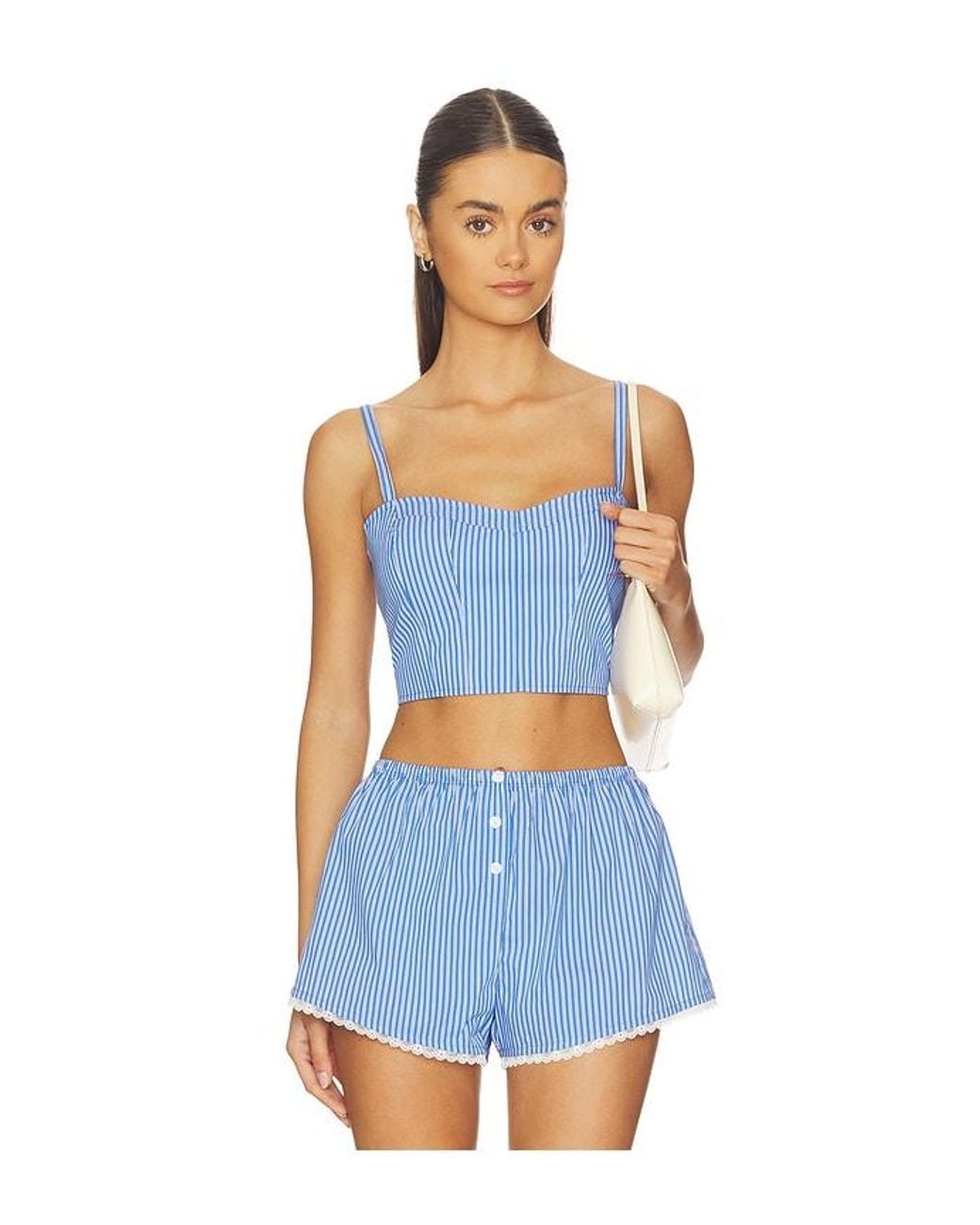 GOOD AMERICAN Blue Poplin Bustier Cami Top