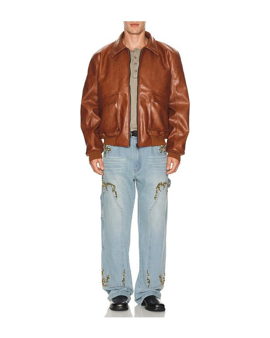 Pas Une Marque Orange Leather Jacket for men