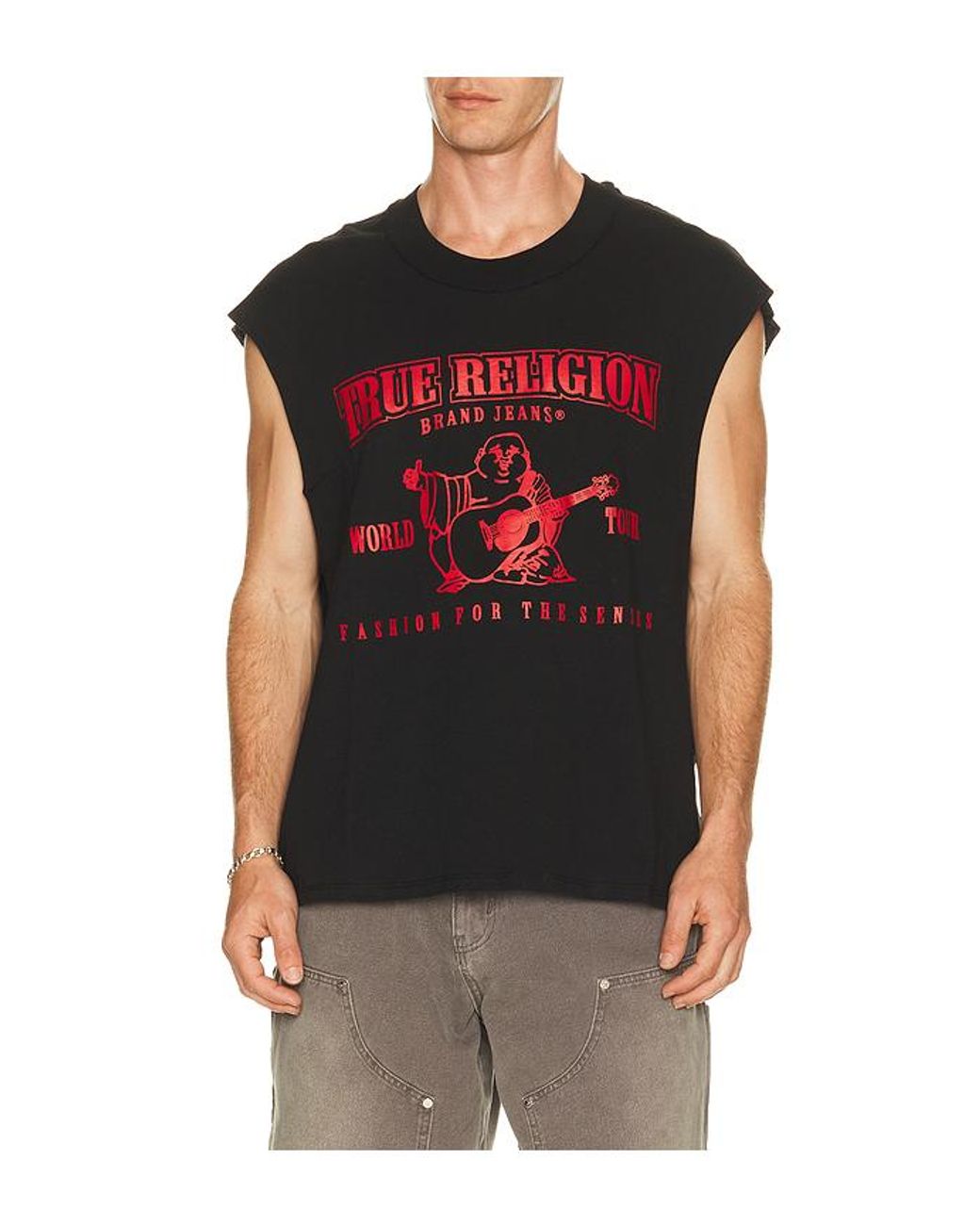 True Religion Red Cut Off Logo Tee for men