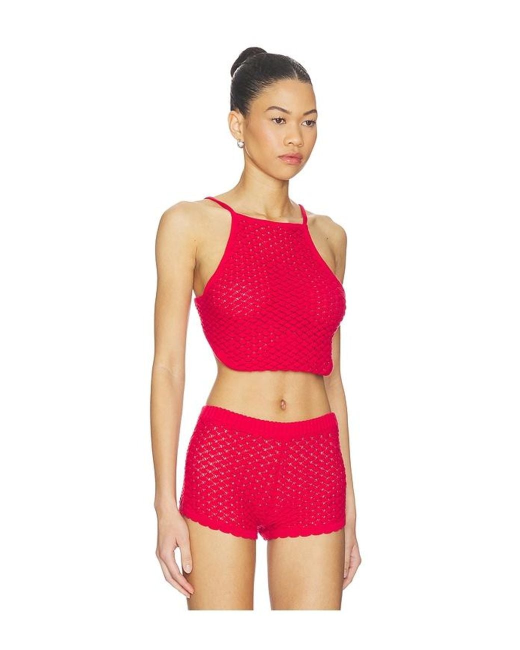 Lovers + Friends Red Daniella Pointelle Tie-Back Tank