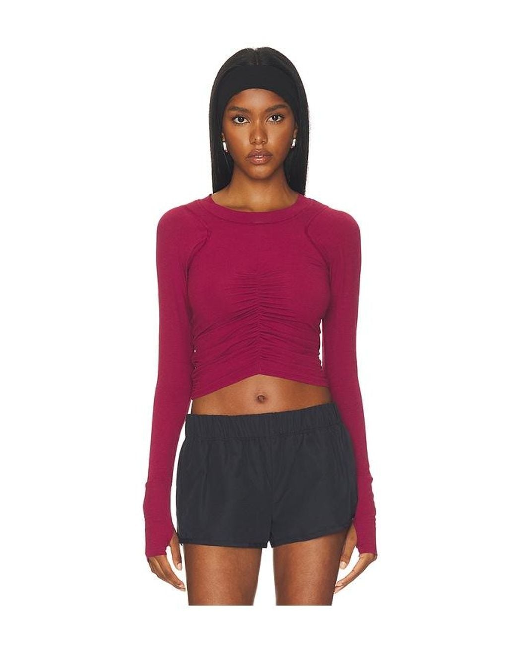 Free People Red X Fp Movement Tempo Ruched Longsleeve Top