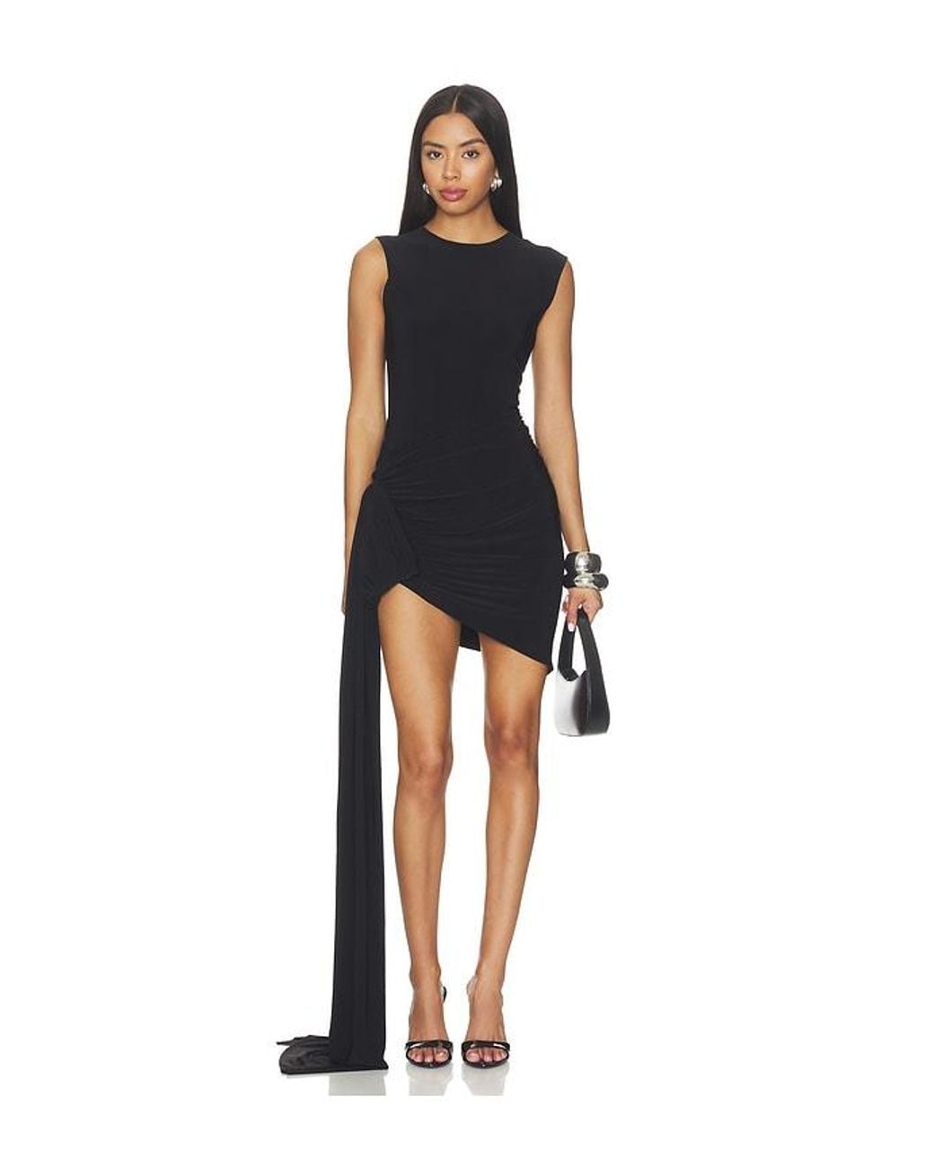 Norma Kamali Black Sleeveless Side Drape Mini Dress With Bow