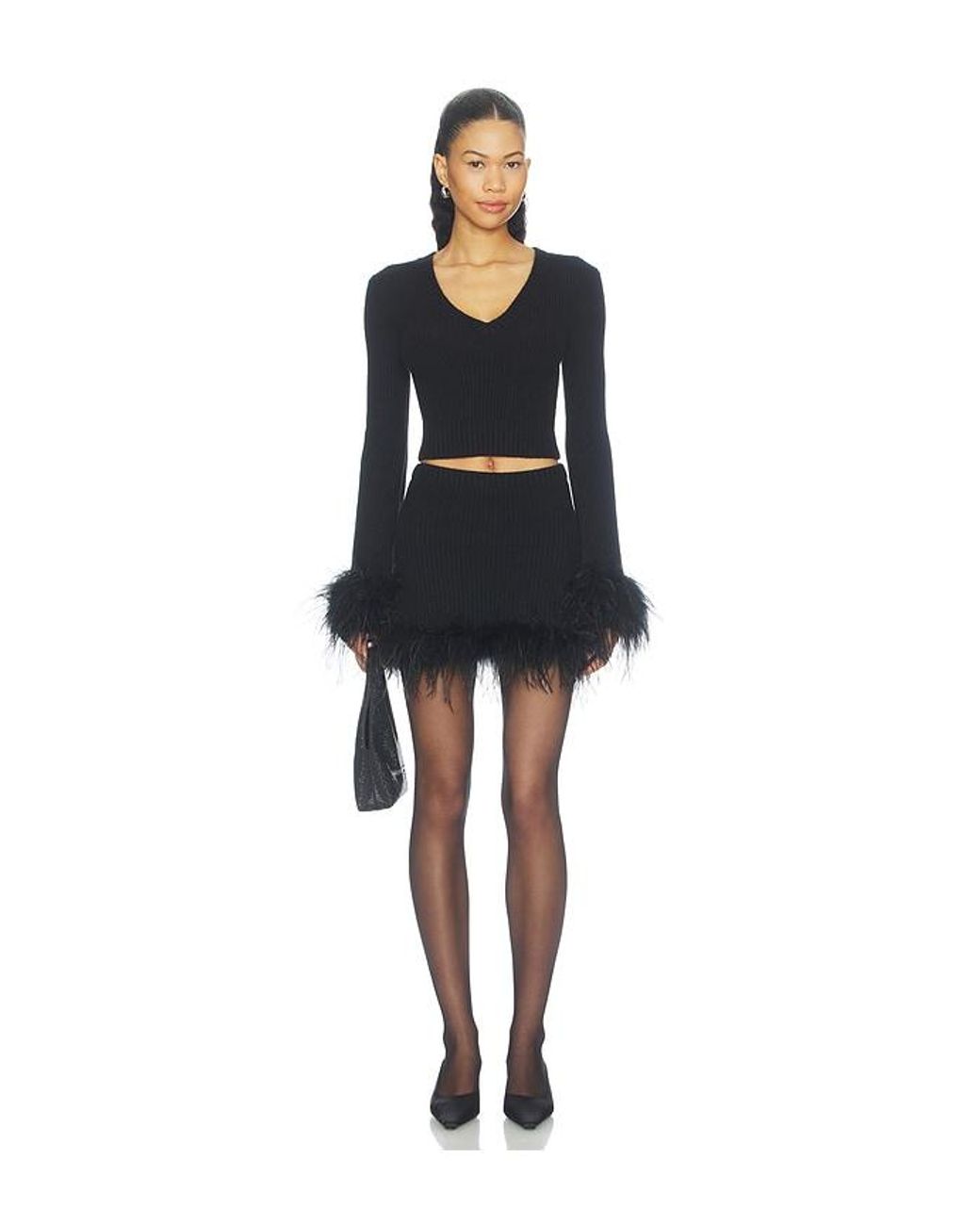 Lovers + Friends Black Mckina Feather V Neck Sweater