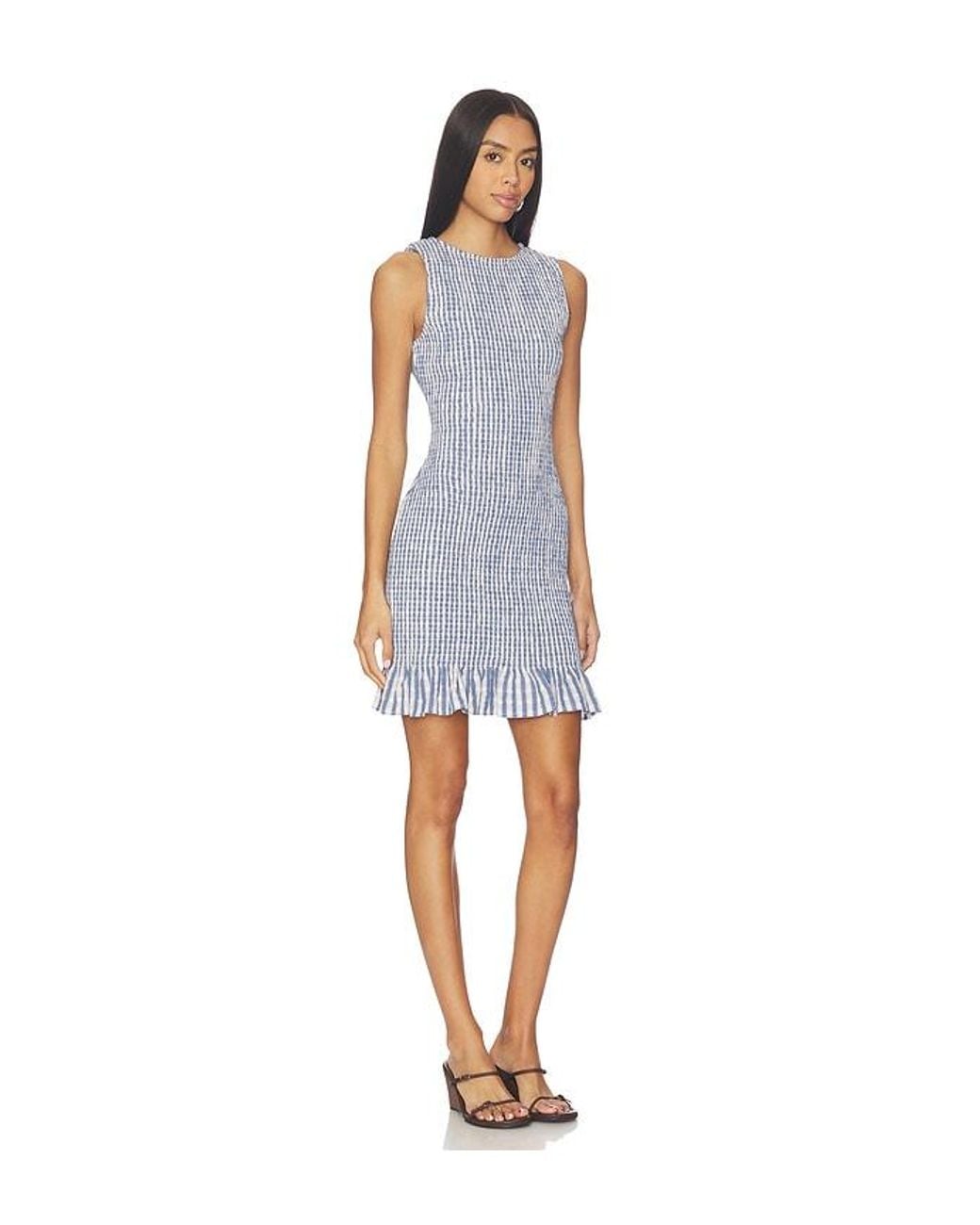 Onia Blue Air Linen Smocked Boatneck Dress