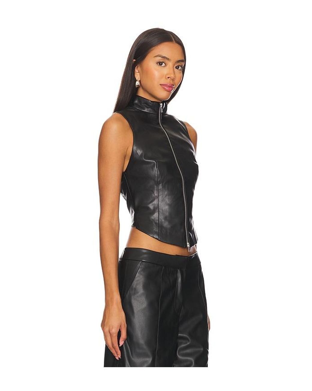 BY.DYLN Black Faux Leather Stella Zip Vest