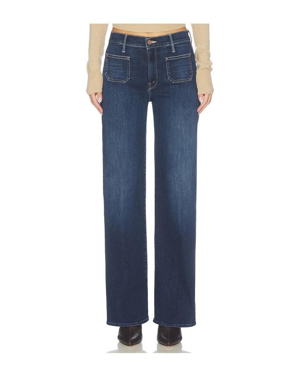 Mother Blue The Patch Pocket Mid Rise Maven Sneak Jeans