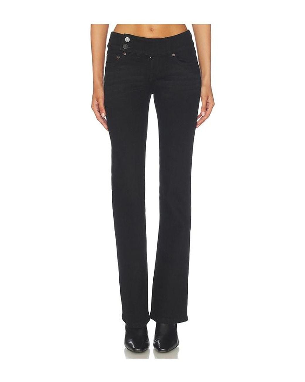 GUIZIO Black Malia Low Rise Belted Flare Denim Jeans