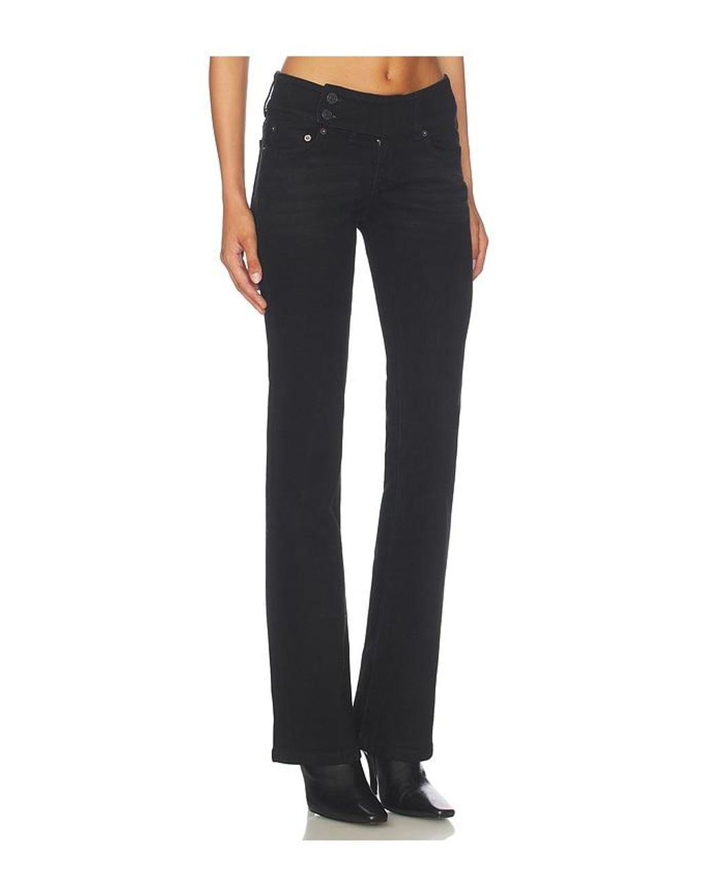 GUIZIO Black Malia Low Rise Belted Flare Denim Jeans
