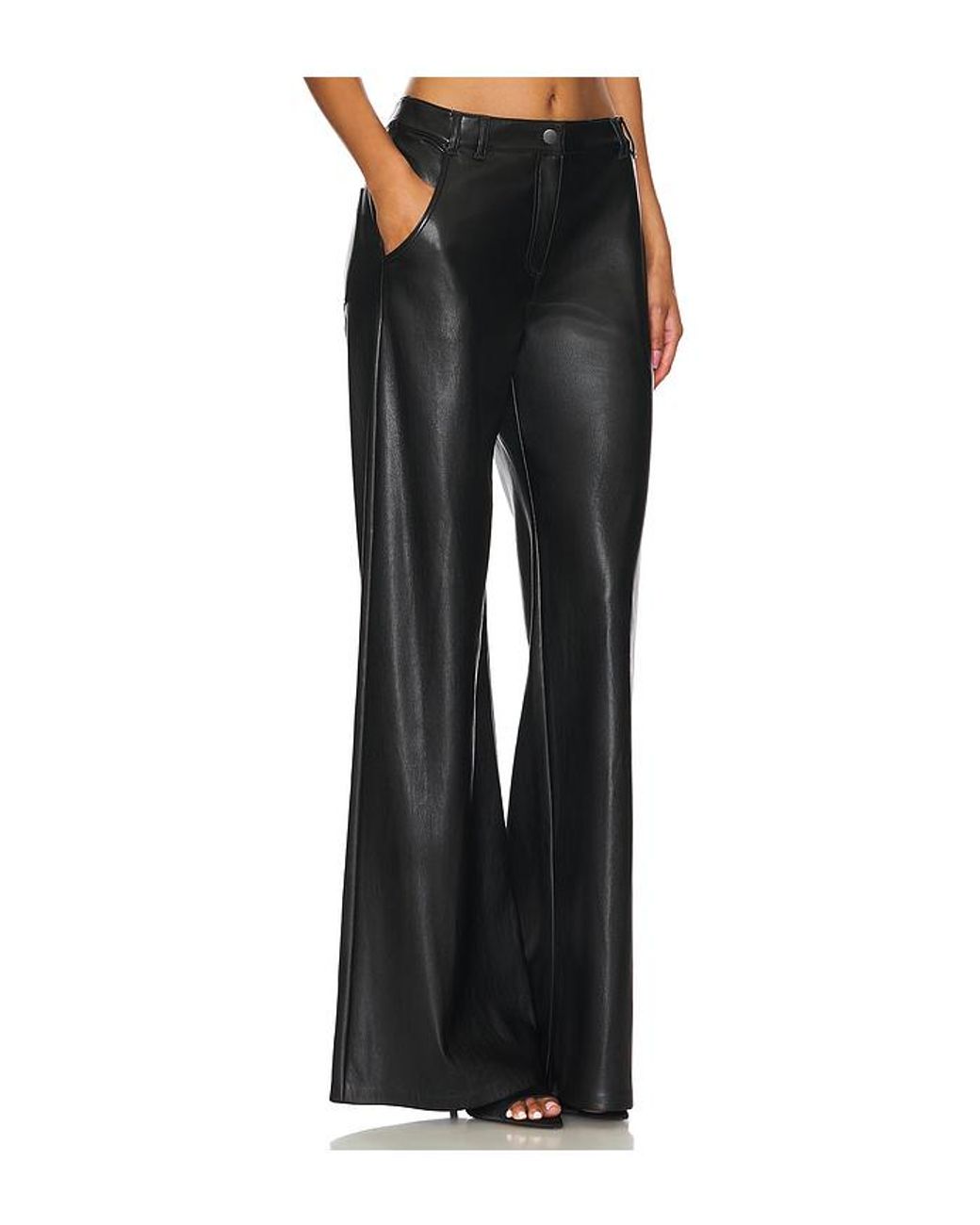 Amanda Uprichard Black Faux Leather Wide-Leg Pants