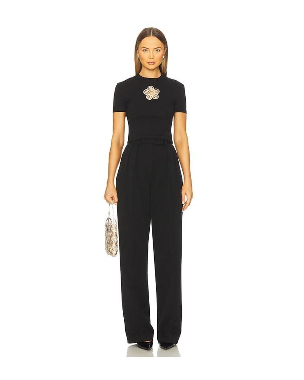 Area Black Crystal Flower Cropped T-Shirt