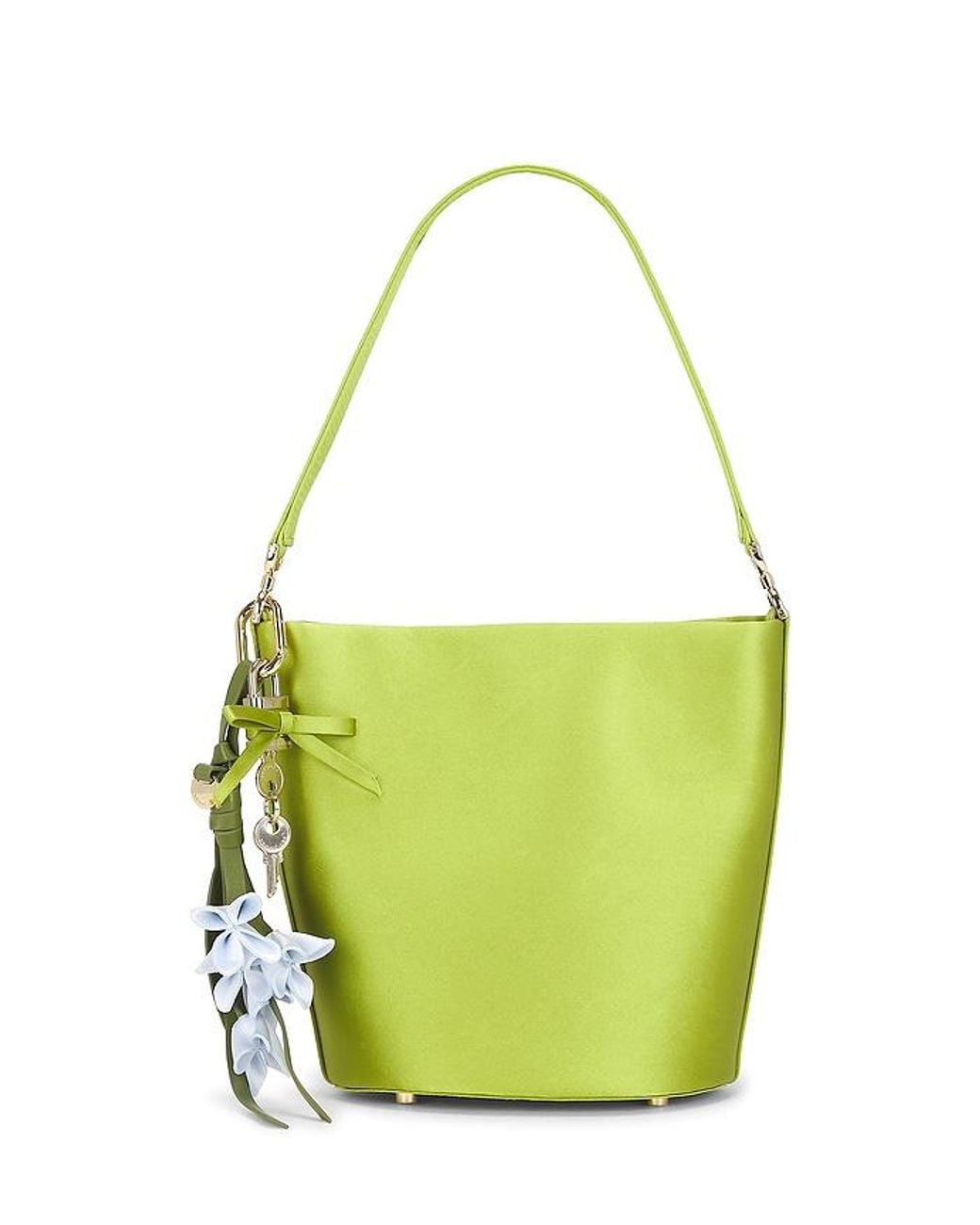 Self-Portrait Green Satin Bucket Bag