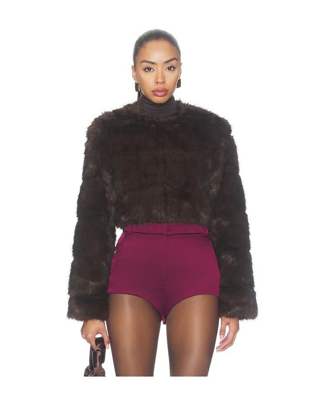 Bardot Brown Petro Cropped Faux Fur Jacket