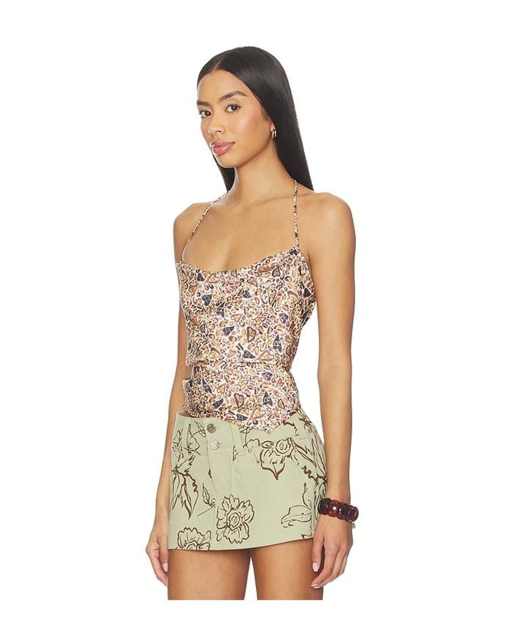 Juliet Johnstone Multicolor Satin Cowl Neck Halter Top