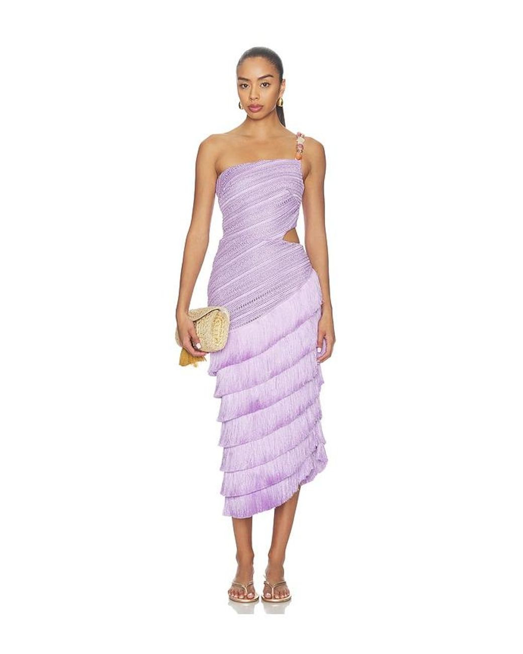 PATBO Purple Lila Fringe Cut Out Midi Dress